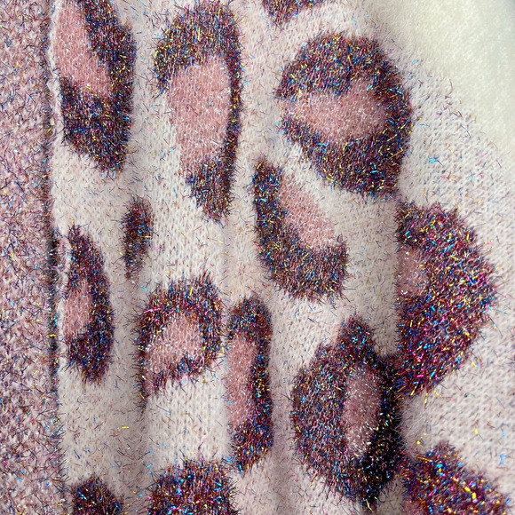 Roffe Leopard Poncho Capelet Brushed Soft Wrap Pink Leopard Metallic One Size - Picture 4 of 13